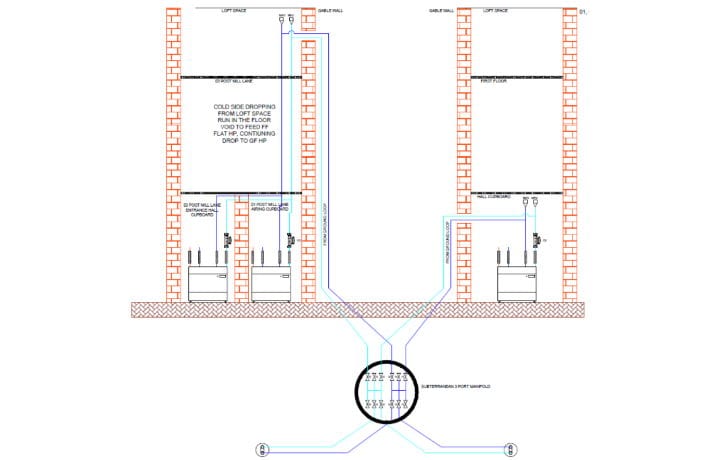 Kensa Ground Source Heat Pump Review: Social Housing - Flagship Housing Array - Diagram