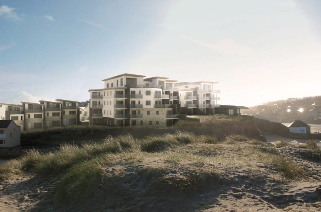CGI of the Dunes luxury housing development on Perranporth beach, Cornwall