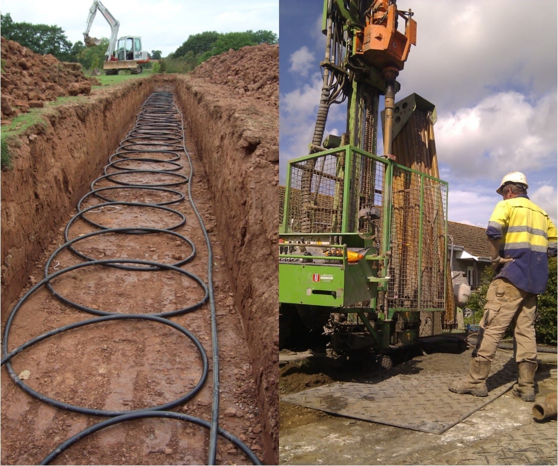 Slinky trench vs. borehole for ground source heat pumps