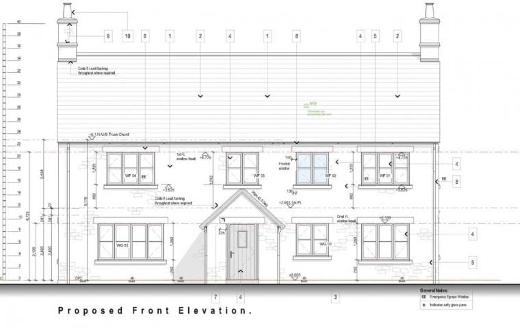 Cock Robin Farm ground source heat pump case study: front elevation plans