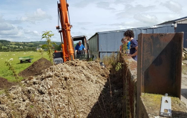 Rhandir Llangadfan ground source heat pump case study: watching the slinky trenches being dug