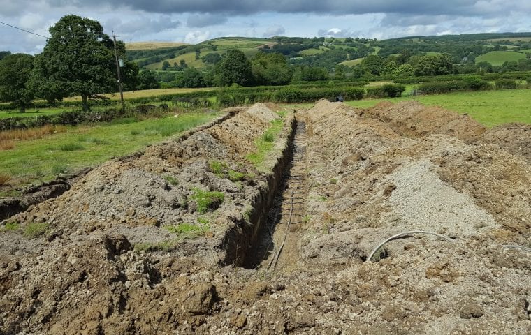 Rhandir Llangadfan ground source heat pump case study: slinky trenches