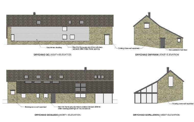 Rhandir Llangadfan ground source heat pump case study: annotated plans