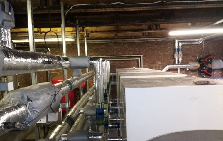 Stakeford Depot & Riverside Centre ground source heat pump case study: commercial plant room