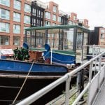 Sabrina 5 canal barge water source heat pump case study: docked at Gloucester Waterways Museum