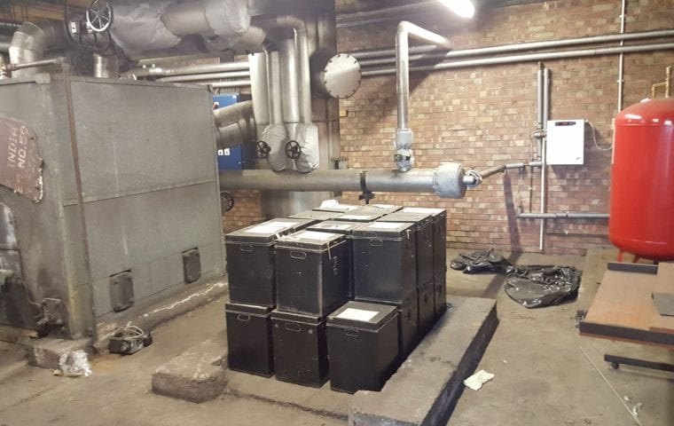 Stakeford Depot & Riverside Centre ground source heat pump case study: boiler room before installation