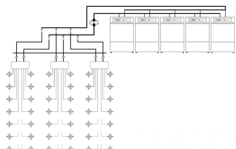 Stakeford Depot & Riverside Centre ground source heat pump case study: heat pump & borehole schematic