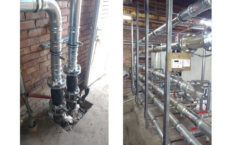 Stakeford Depot & Riverside Centre ground source heat pump case study: heating and ground side pipework