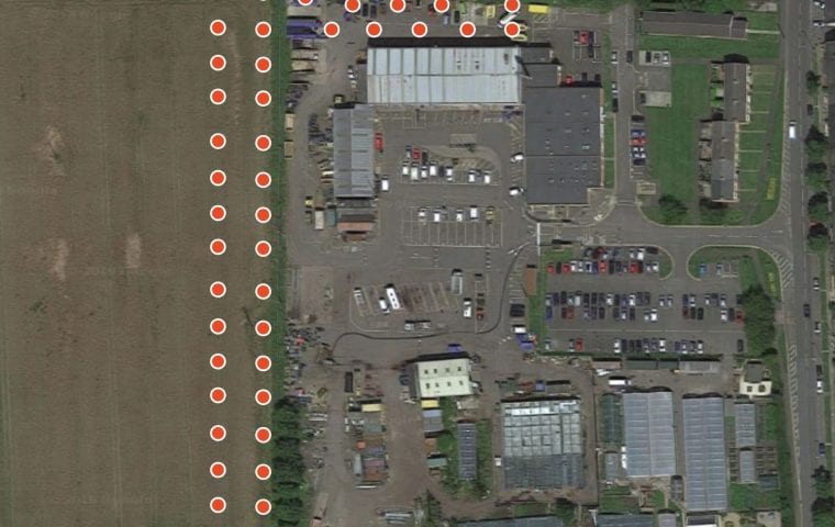 Stakeford Depot & Riverside Centre ground source heat pump case study: aerial view of planned boreholes
