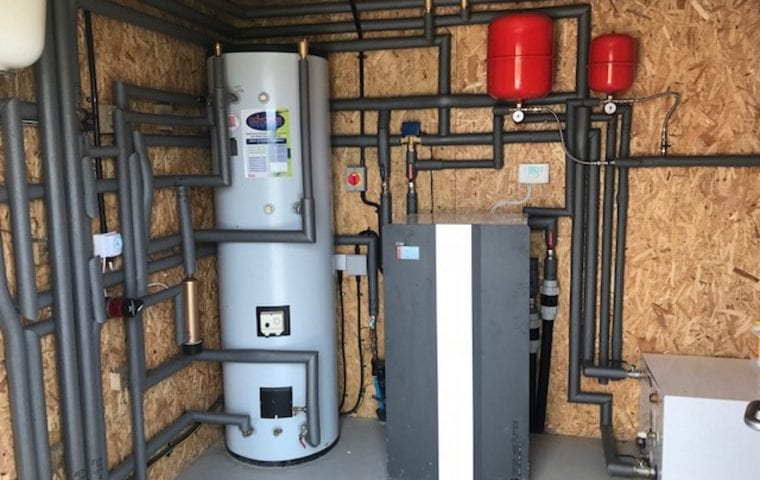 Clifford Place ground source heat pump case study: Evo heat pump in plant room