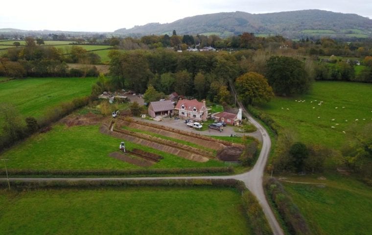 Brick Cottage ground source heat pump case study: aerial view of the cottage