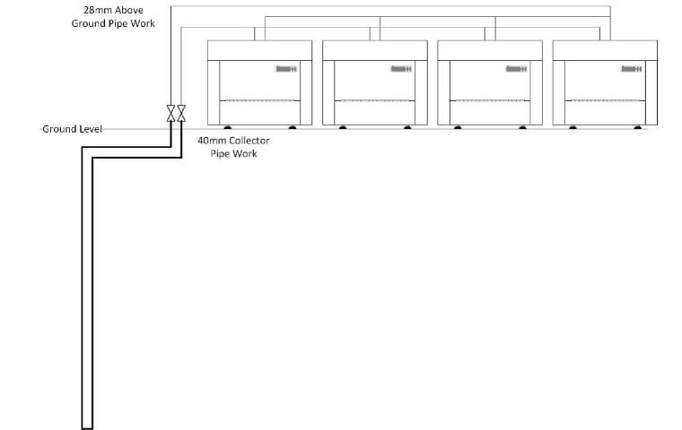 Tuckers Close ground source heat pump case study: Shoebox pipework and Shoebox schematic