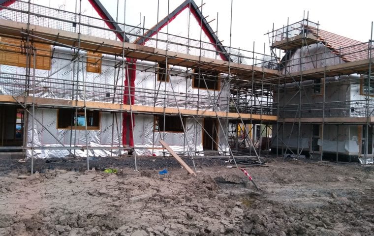 Tuckers Close ground source heat pump case study: gable end scaffolding
