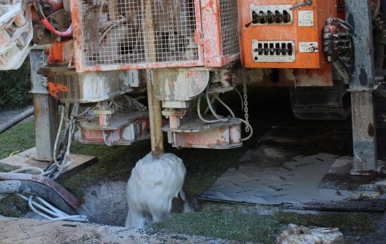 Airey Close ground source heat pump case study: borehole drilling close up